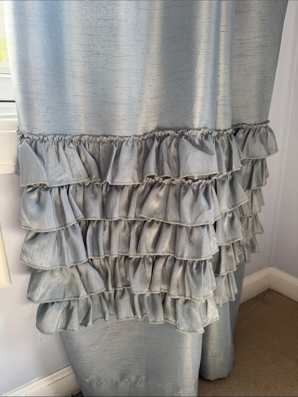 2 Pair Light Blue Ruffled Window Curtains - Picture 4 of 7